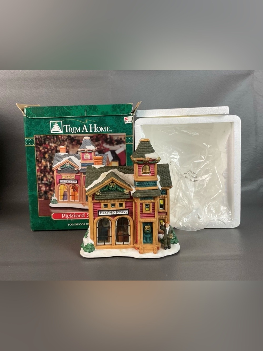 Christmas Village PICKFORD SCHOOL Lighted Building Window Scene w/Box K-Mart